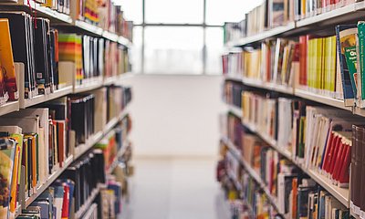 Zwei Reihen Bücher in einer Bibliothek